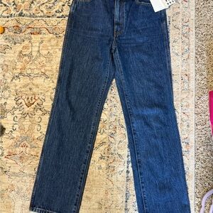 KHAITE Abigail Indigo Denim Jeans with Gold Stitching size 26
